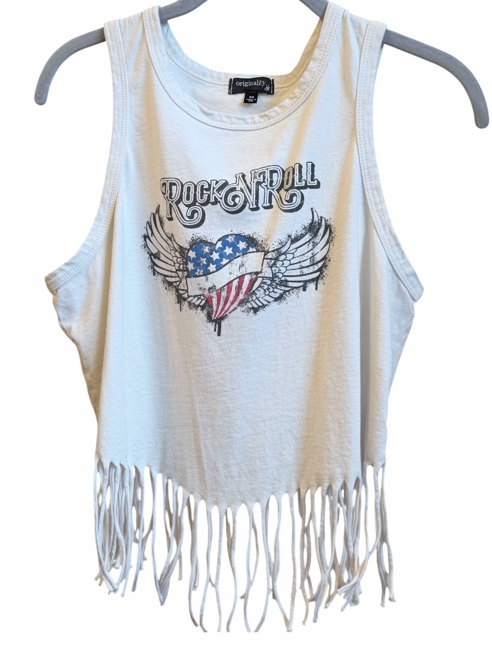 Originality Rock-N-Roll Country Western Fringe Tank Top Patriotic Winged Heart
